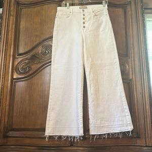 NEW 7For All Man Kind Luxe Vintage Cropped Jo White Exposed Button Fly Wide Leg
